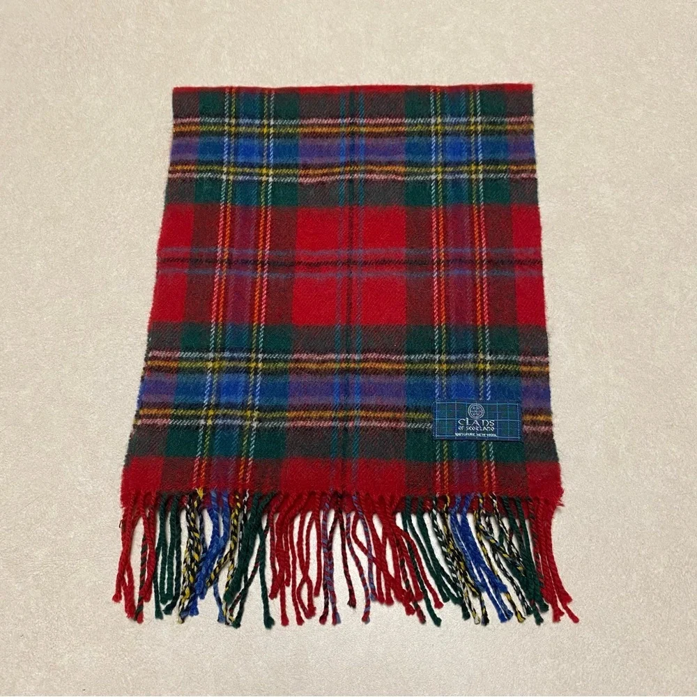 Clans of Scotland Scarf Unisex OS Red Green Tartan Pure New wool Fringed Scarf